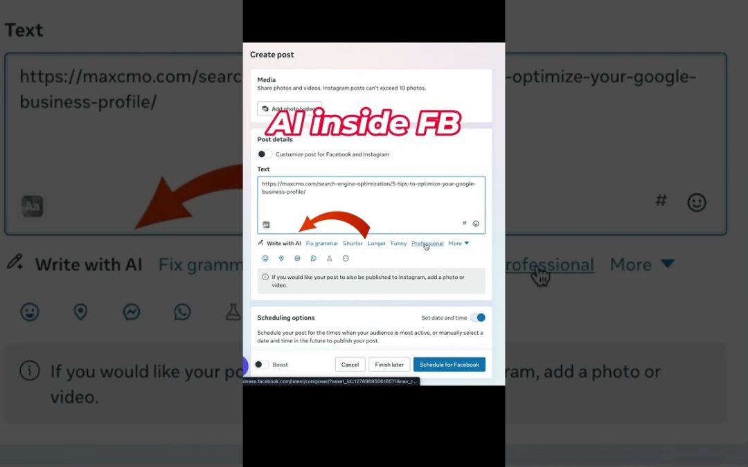 Write with AI inside of Facebook Planner