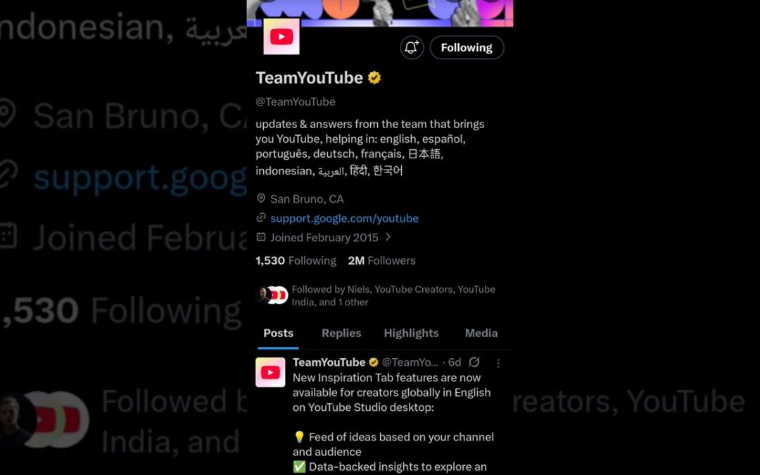 Youtube official page on twitter to get help and support.